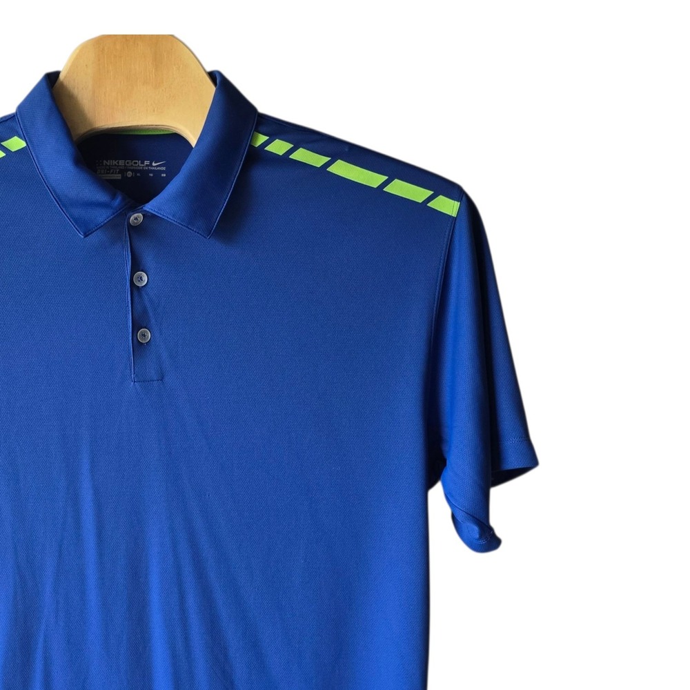 Nike Golf XL Dri-FIT Polo Shirt Blue & Green Striped Athletic Nicolet Bank